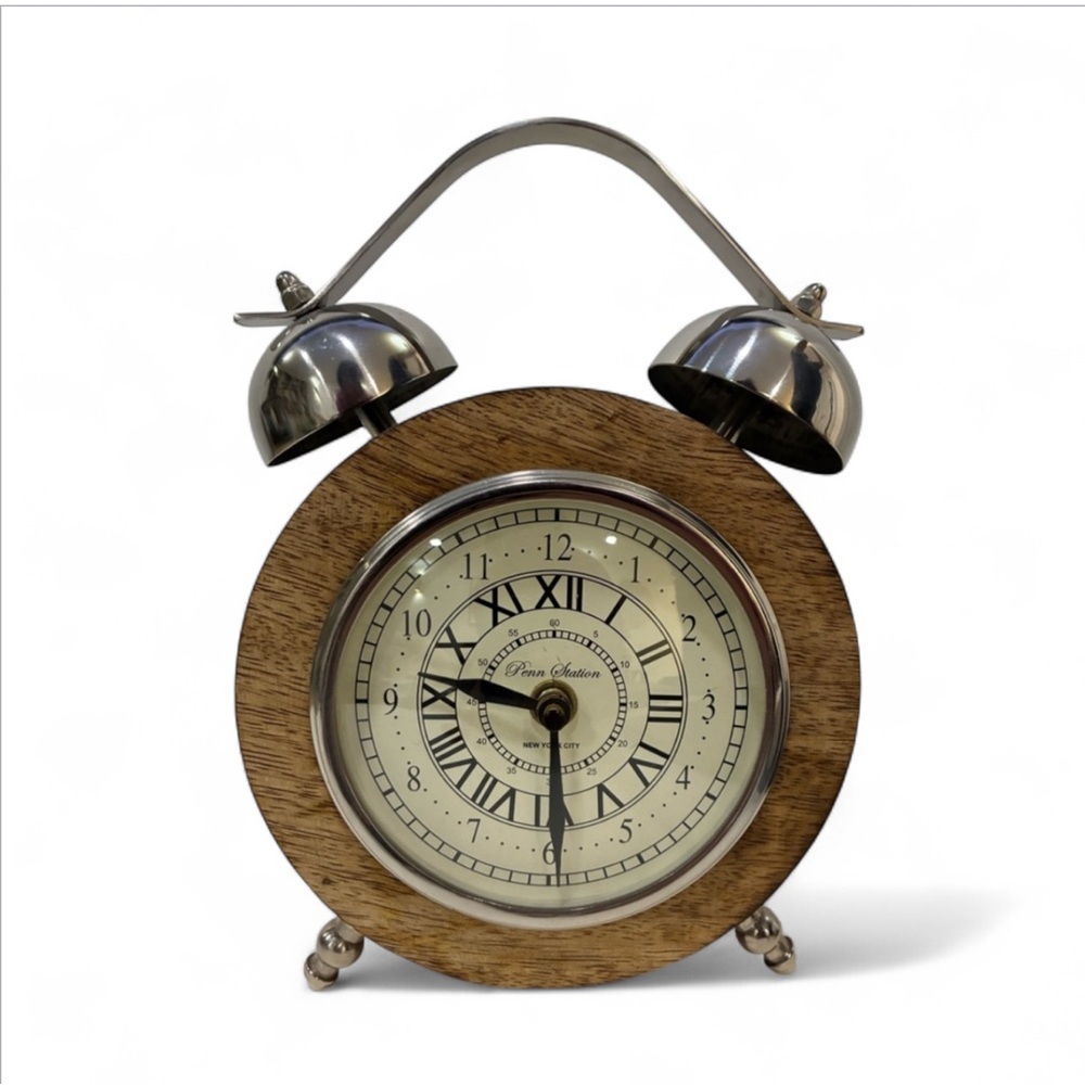 mantel/table clock Brown Mango Wood Decorative Clock Bell Style Top Classy